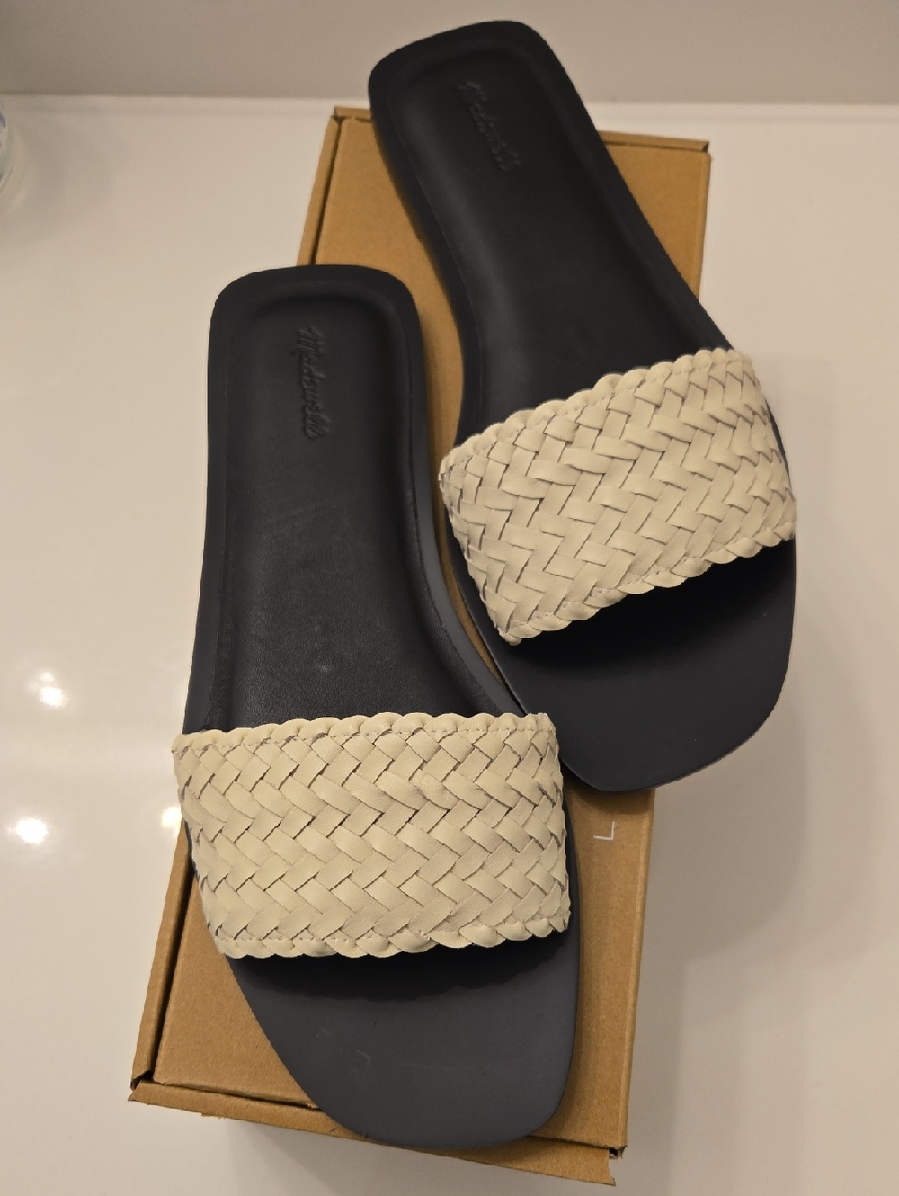 Madewell Braided Slide Sandals in Cream and Black